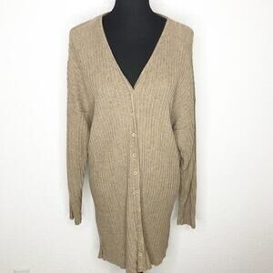 Eileen Fisher tan ribbed knit button down long cardigan size 2 or 2X